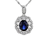 Lab Created Blue Sapphire And White Cubic Zirconia Platinum Over Silver Pendant 4.89ctw