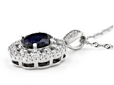 Lab Created Blue Sapphire And White Cubic Zirconia Platinum Over Silver Pendant 4.89ctw