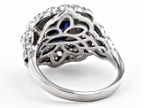 Lab Created Blue Sapphire And White Cubic Zirconia Platinum Over Sterling Silver Ring 3.19ctw