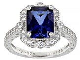 Lab Created Blue Sapphire And White Cubic Zirconia Platinum Over Sterling Silver Ring 4.21ctw