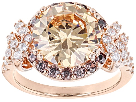 Champagne, White, And Mocha Cubic Zirconia 18k Rose Gold Over Sterling Silver Ring 8.96ctw