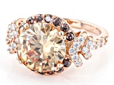 Champagne, White, And Mocha Cubic Zirconia 18k Rose Gold Over Sterling Silver Ring 8.96ctw