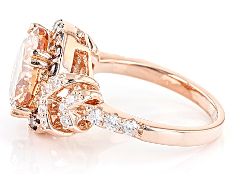 Champagne, White, And Mocha Cubic Zirconia 18k Rose Gold Over Sterling Silver Ring 8.96ctw