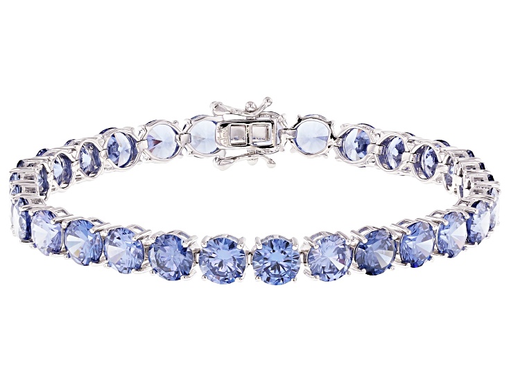Blue Cubic Zirconia Rhodium Over Sterling Silver Tennis Bracelet 37.47ctw