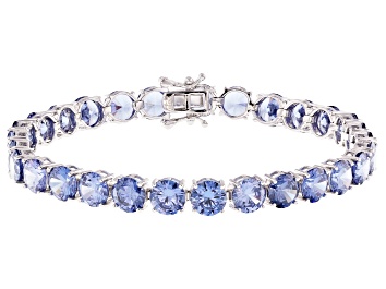 Picture of Blue Cubic Zirconia Rhodium Over Sterling Silver Tennis Bracelet 37.47ctw