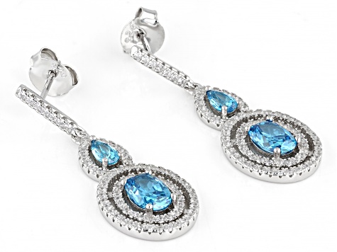 Blue And White Cubic Zirconia Rhodium Over Sterling Silver Earrings 3.63ctw