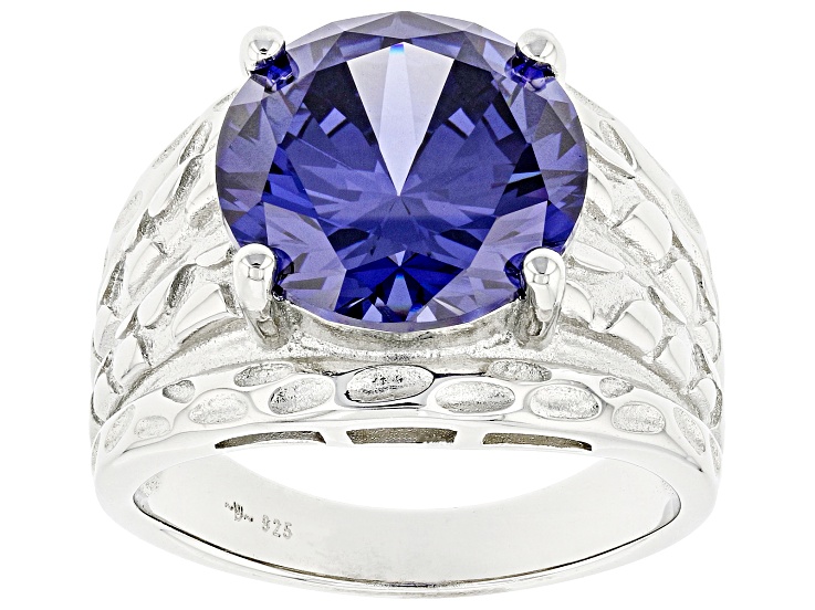 Blue Cubic Zirconia Rhodium Over Sterling Silver Ring 10.32ctw