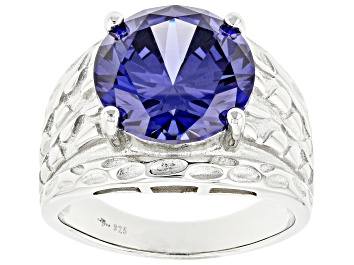 Picture of Blue Cubic Zirconia Rhodium Over Sterling Silver Ring 10.32ctw