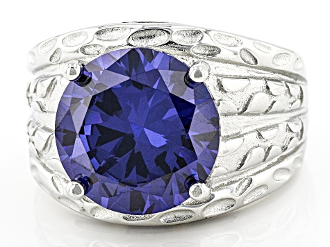 Blue Cubic Zirconia Rhodium Over Sterling Silver Ring 10.32ctw