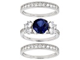 Lab Created Blue Sapphire And White Cubic Zirconia Rhodium Over Sterling Silver 3 Ring Set 5.01ctw