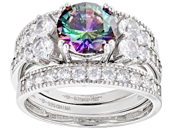 Picture of Multi-Color And White Cubic Zirconia Rhodium Over Sterling Silver 3 Ring Set 5.01ctw