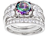 Multi-Color And White Cubic Zirconia Rhodium Over Sterling Silver 3 Ring Set 5.01ctw