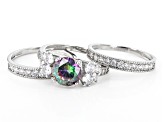 Multi-Color And White Cubic Zirconia Rhodium Over Sterling Silver 3 Ring Set 5.01ctw