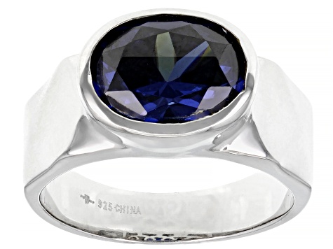 Blue Cubic Zirconia Rhodium Over Sterling Silver Ring 4.59ctw