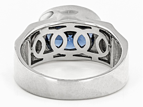 Blue Cubic Zirconia Rhodium Over Sterling Silver Ring 4.59ctw