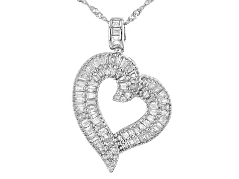 White Cubic Zirconia Rhodium Over Sterling Silver Heart Pendant With ...