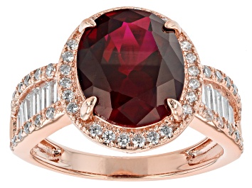 Picture of Red Lab Created Ruby And White Cubic Zirconia 18k Rose Gold Over Sterling Silver Ring 6.82ctw