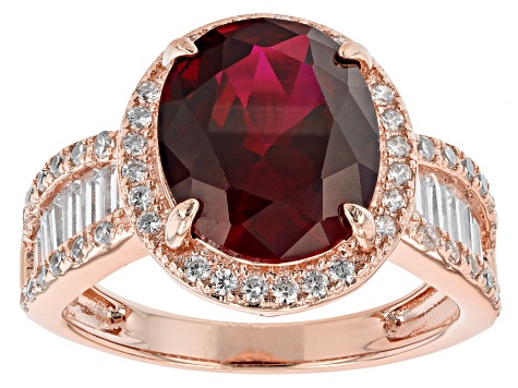 Red Lab Created Ruby And White Cubic Zirconia 18k Rose Gold Over Sterling Silver Ring 6.82ctw