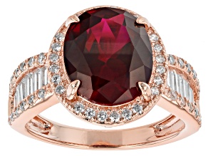 Red Lab Created Ruby And White Cubic Zirconia 18k Rose Gold Over Sterling Silver Ring 6.82ctw