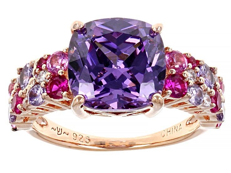 Lab Created Ruby With Purple And White Cubic Zirconia 18k Rose Gold Over  Silver Ring 7.96ctw