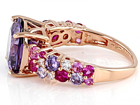 Lab Created Ruby With Purple And White Cubic Zirconia 18k Rose 