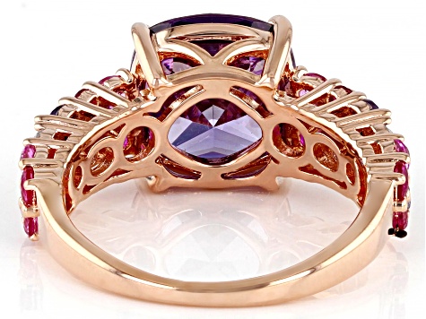 Lab Created Ruby With Purple And White Cubic Zirconia 18k Rose