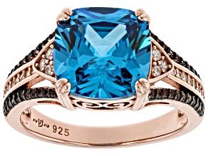 Blue, Mocha And White Cubic Zirconia 18k Rose Gold Over Sterling Silver Ring 6.54ctw