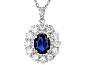 Blue Lab Created Spinel And White Cubic Zirconia Rhodium Over Silver Pendant 8.02ctw