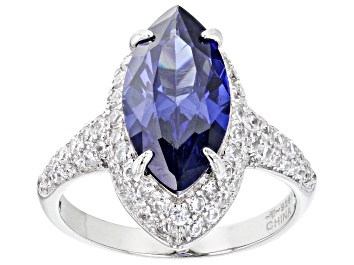 Picture of Blue And White Cubic Zirconia Platinum Over Sterling Silver Ring 7.50ctw