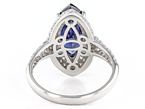 Blue And White Cubic Zirconia Platinum Over Sterling Silver Ring 7 ...