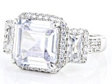 White Cubic Zirconia Rhodium Over Sterling Silver Asscher Cut Ring 8.68ctw