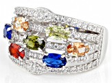 Lab Created Blue Spinel, White, Red, Brown, And Green Cubic Zirconia Rhodium Over Silver Ring