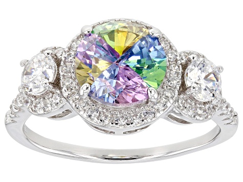 Multicolor And White Cubic Zirconia Rhodium Over Sterling Silver Ring 4.07ctw
