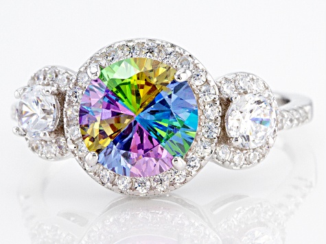 Multicolor And White Cubic Zirconia Rhodium Over Sterling Silver Ring 4.07ctw