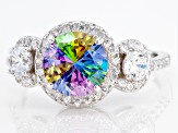 Multicolor And White Cubic Zirconia Rhodium Over Sterling Silver Ring 4.07ctw