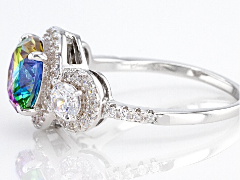 Multicolor And White Cubic Zirconia Rhodium Over Sterling Silver Ring 4.07ctw