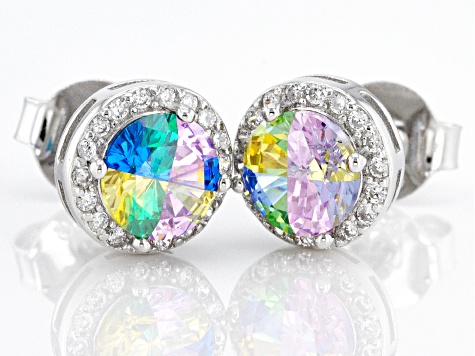 Multicolor And White Cubic Zirconia Rhodium Over Sterling Silver Earrings 2.90ctw