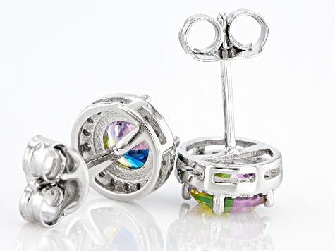 Multicolor And White Cubic Zirconia Rhodium Over Sterling Silver Earrings 2.90ctw