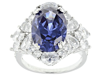 Picture of Blue And White Cubic Zirconia Rhodium Over Sterling Silver Ring 11.80ctw
