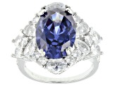 Blue And White Cubic Zirconia Rhodium Over Sterling Silver Ring 11.80ctw