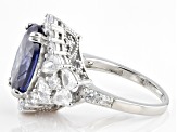 Blue And White Cubic Zirconia Rhodium Over Sterling Silver Ring 11.80ctw