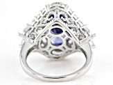 Blue And White Cubic Zirconia Rhodium Over Sterling Silver Ring 11.80ctw