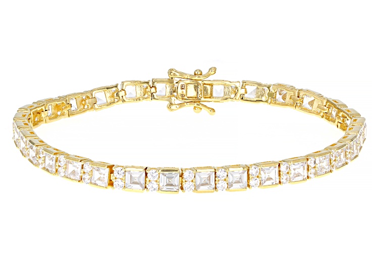 White Cubic Zirconia 18k Yellow Gold Over Sterling Silver