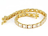 White Cubic Zirconia 18k Yellow Gold Over Sterling Silver Asscher Cut Tennis Bracelet 13.44ctw