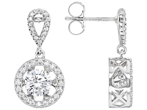 White Cubic Zirconia Rhodium Over Sterling Silver "Dancing" Earrings 3.27ctw