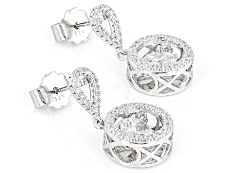 White Cubic Zirconia Rhodium Over Sterling Silver "Dancing" Earrings 3.27ctw