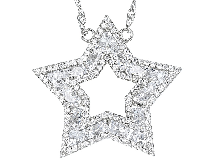 White Cubic Zirconia Rhodium Over Sterling Silver Star Necklace 9.30ctw