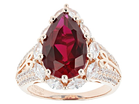 Lab Created Ruby And White Cubic Zirconia 18k Rose Gold Over Sterling Silver Ring 7.92ctw
