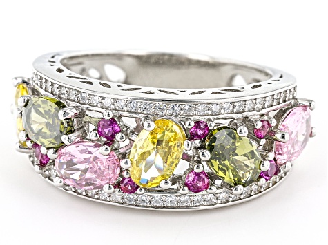 Multi-Gem Simulants Rhodium Over Sterling Silver Ring 4.14ctw