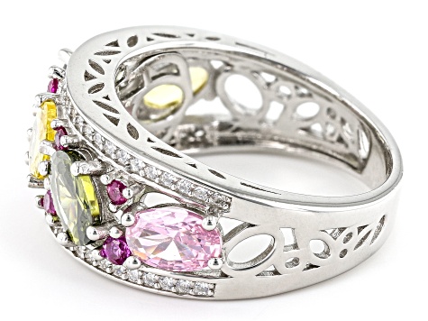 Multi-Gem Simulants Rhodium Over Sterling Silver Ring 4.14ctw